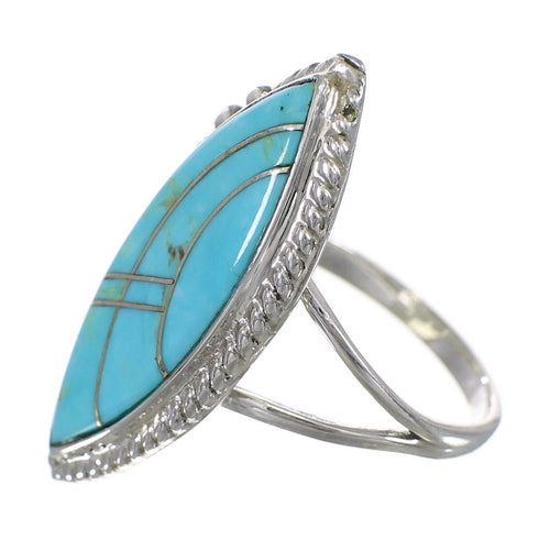 Sterling Silver Turquoise Inlay Ring Size 8-1/4 FX93581
